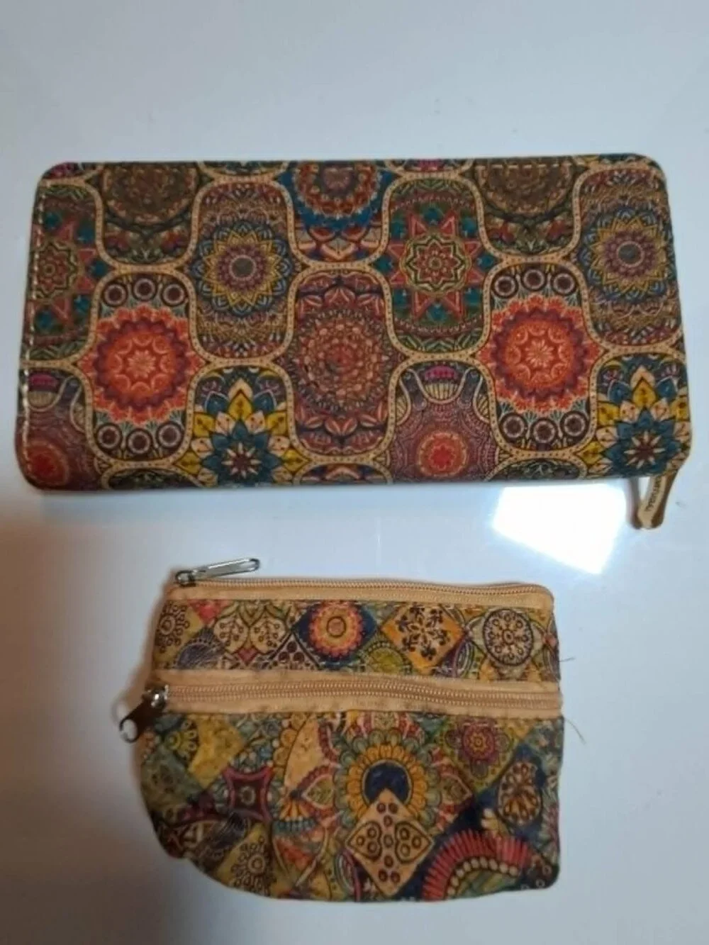 Cork Wallet & Coin Pouch Set Colorful Geometric Print